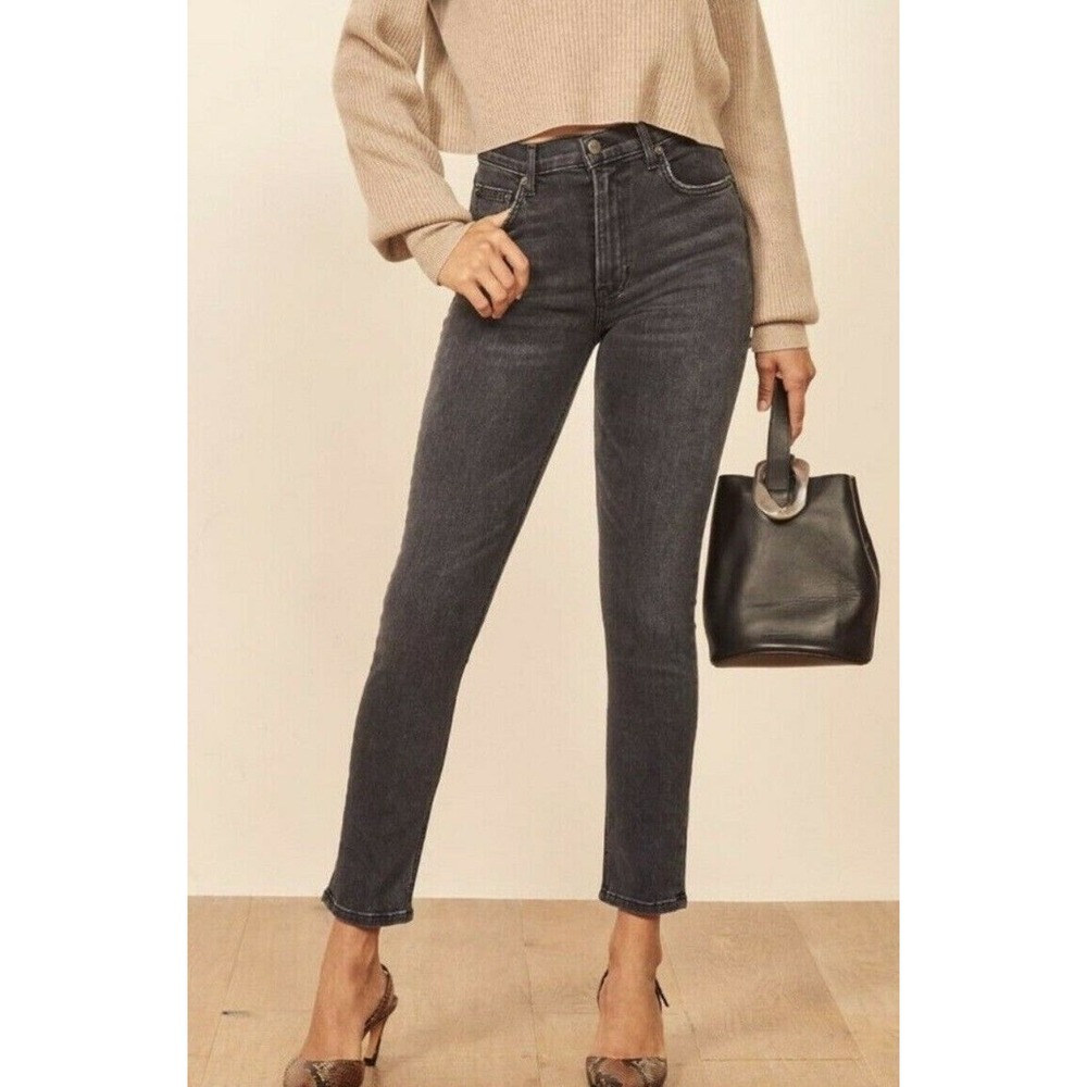 Reformation High & Skinny Crop Jeans Womens 31 Avalon Grey Minimalist Organic
